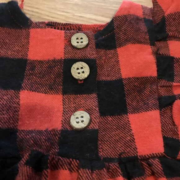 Baby Buffalo Plaid Dress Dress Long Sleeve Button Down 0/3M Monkey Bars Cotton - Picture 2 of 6